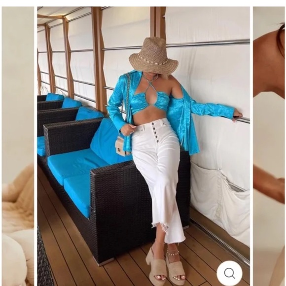 12th Tribe St. Barths Aqua Jacquard Crop Top NWT - Picture 2 of 9